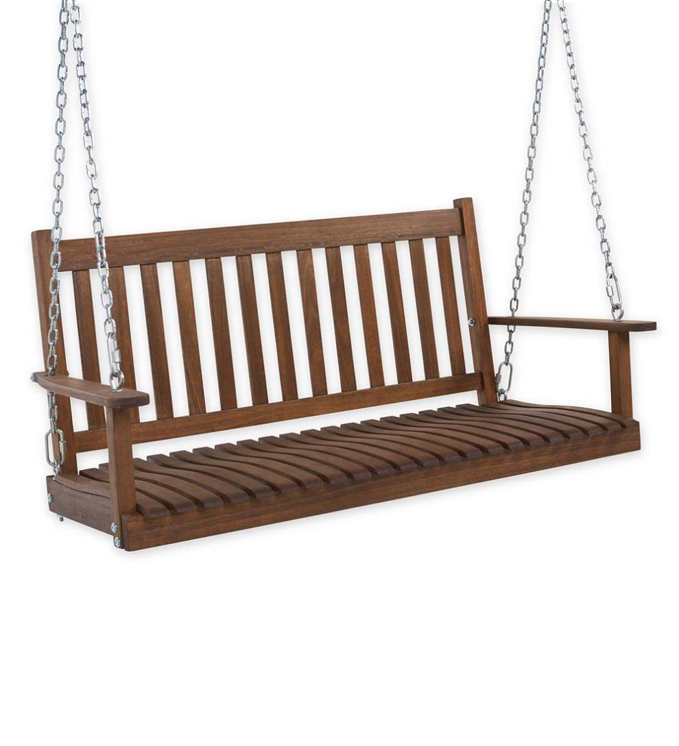 Plow & Hearth Wood Furniture Outdoor Living Slatted Wood Porch Swing - Black Paint