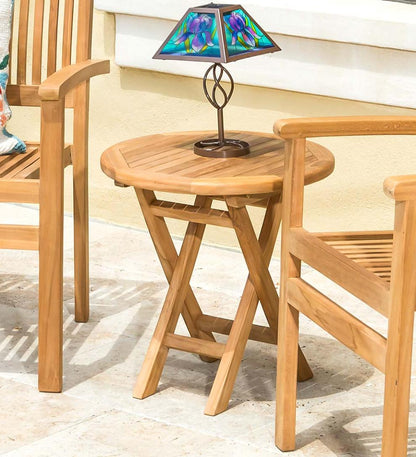 Plow & Hearth Wood Furniture Outdoor Living Small Round Teak Folding Side Table