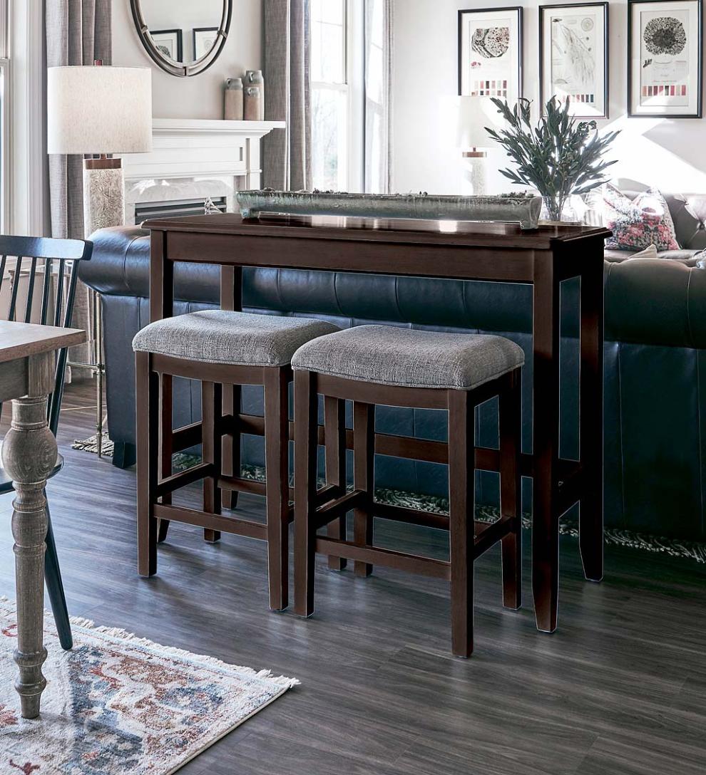 Plow & Hearth Wood Furniture Outdoor Living Sofa Table Set With Saddle Seat Stools - Espresso