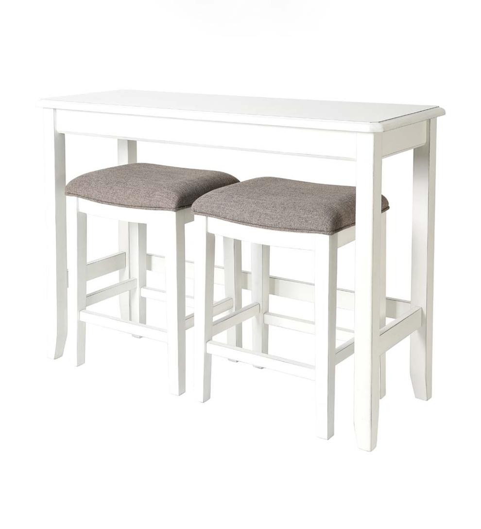 Plow & Hearth Wood Furniture Outdoor Living Sofa Table Set With Saddle Seat Stools - Espresso