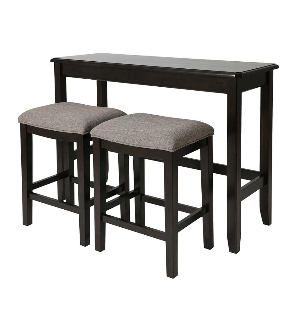 Plow & Hearth Wood Furniture Outdoor Living Sofa Table Set With Saddle Seat Stools - Espresso