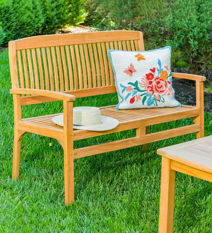 Plow & Hearth Wood Furniture Outdoor Living Teak Bench With Arm Rests