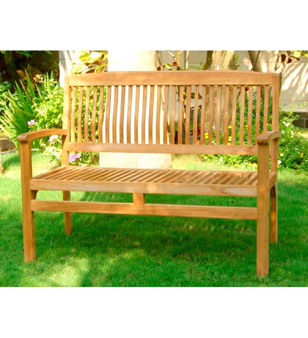 Plow & Hearth Wood Furniture Outdoor Living Teak Bench With Arm Rests
