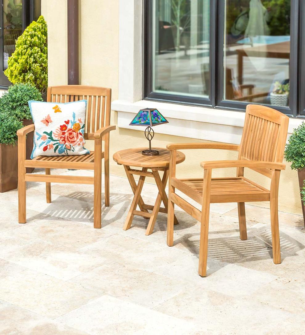 Plow & Hearth Wood Furniture Outdoor Living Teak Chat Set, 3-Piece