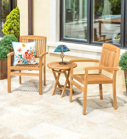 Plow & Hearth Wood Furniture Outdoor Living Teak Chat Set, 3-Piece