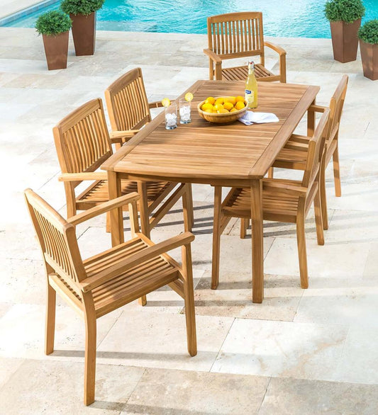 Plow & Hearth Wood Furniture Outdoor Living Teak Dining Set, 7-Piece Set
