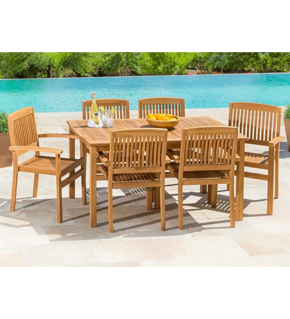 Plow & Hearth Wood Furniture Outdoor Living Teak Dining Set, 7-Piece Set