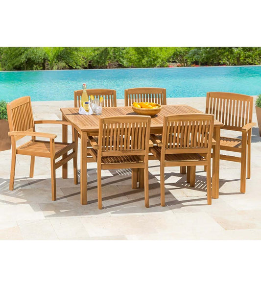 Plow & Hearth Wood Furniture Outdoor Living Teak Dining Set, 7-Piece Set