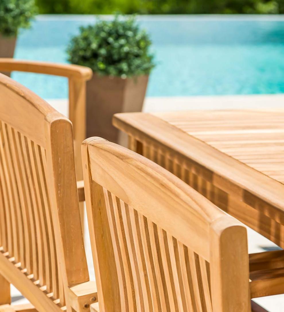 Plow & Hearth Wood Furniture Outdoor Living Teak Dining Set, 7-Piece Set