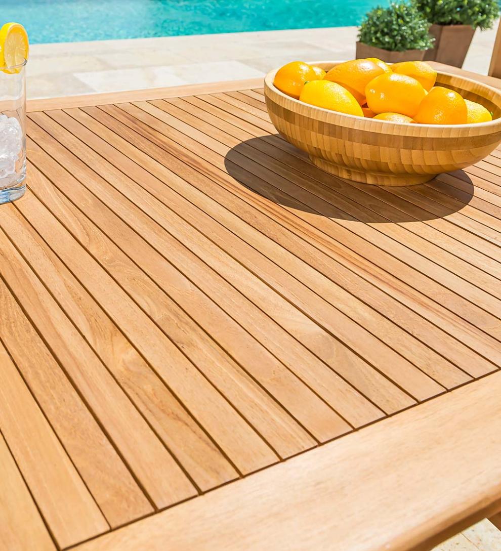 Plow & Hearth Wood Furniture Outdoor Living Teak Dining Set, 7-Piece Set