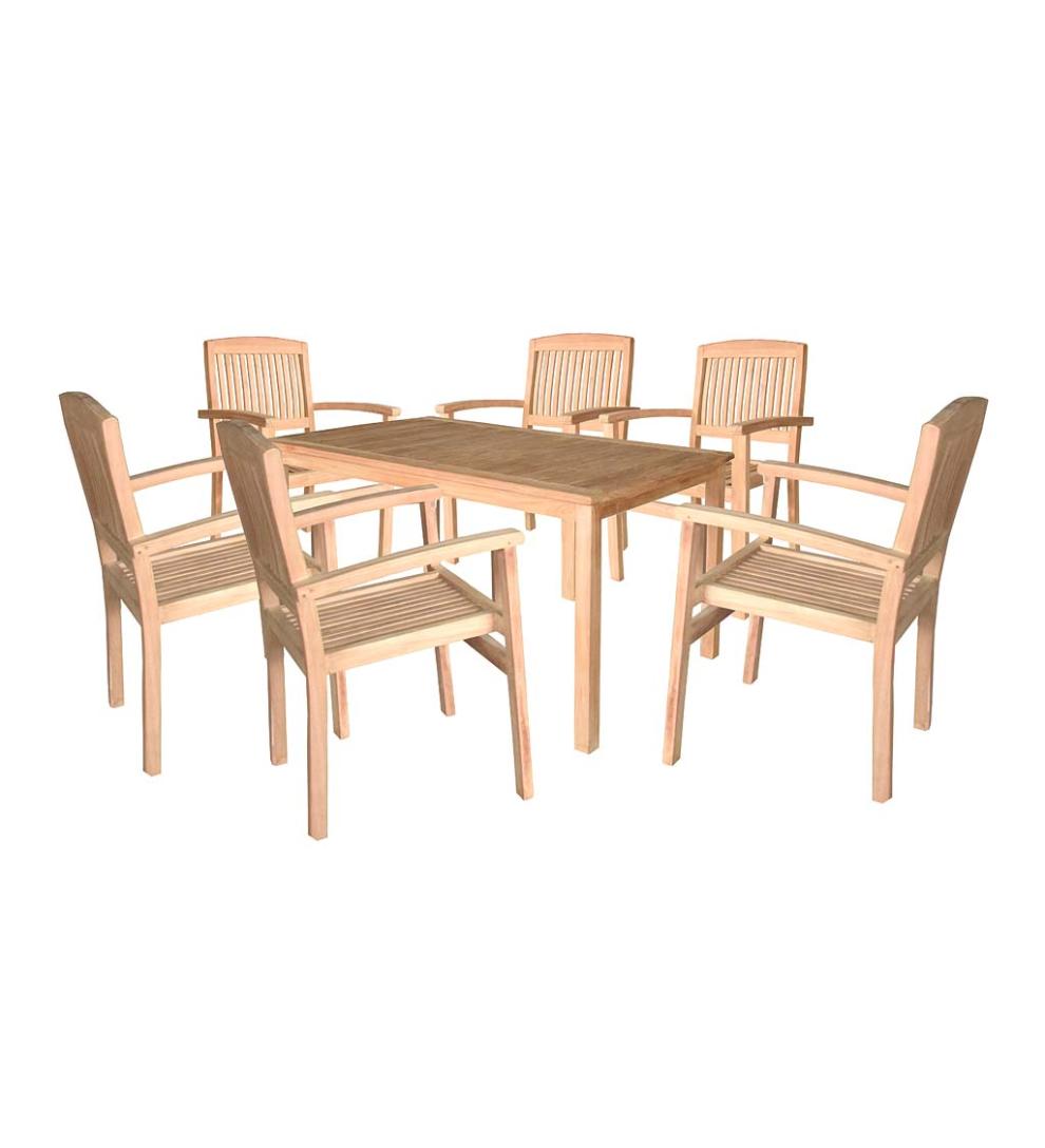 Plow & Hearth Wood Furniture Outdoor Living Teak Dining Set, 7-Piece Set