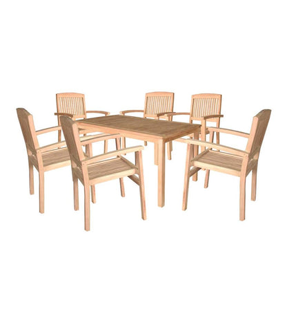 Plow & Hearth Wood Furniture Outdoor Living Teak Dining Set, 7-Piece Set