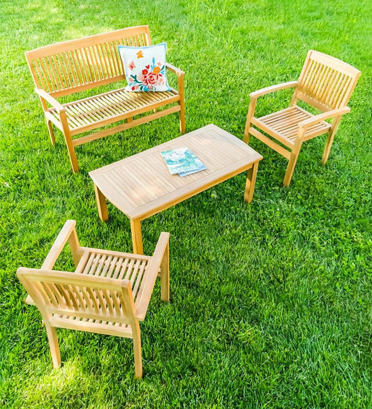 Plow & Hearth Wood Furniture Outdoor Living Teak Seating Set, 4-Piece