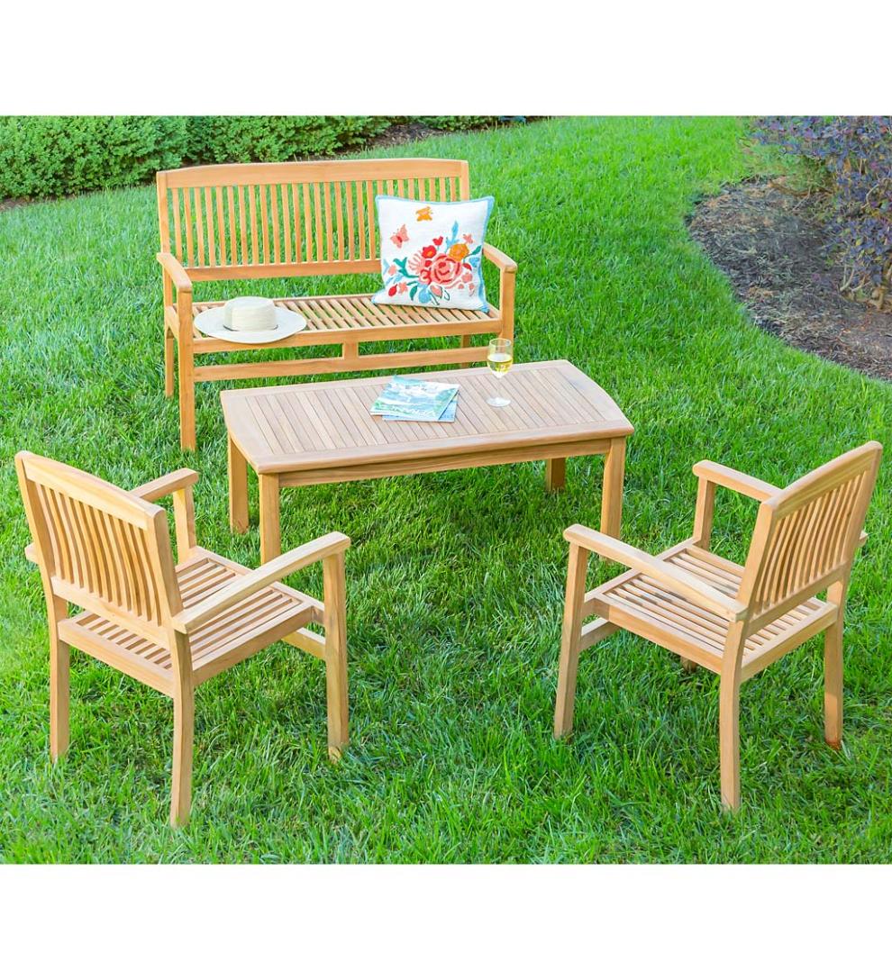 Plow & Hearth Wood Furniture Outdoor Living Teak Seating Set, 4-Piece