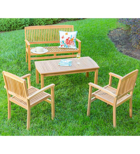 Plow & Hearth Wood Furniture Outdoor Living Teak Seating Set, 4-Piece
