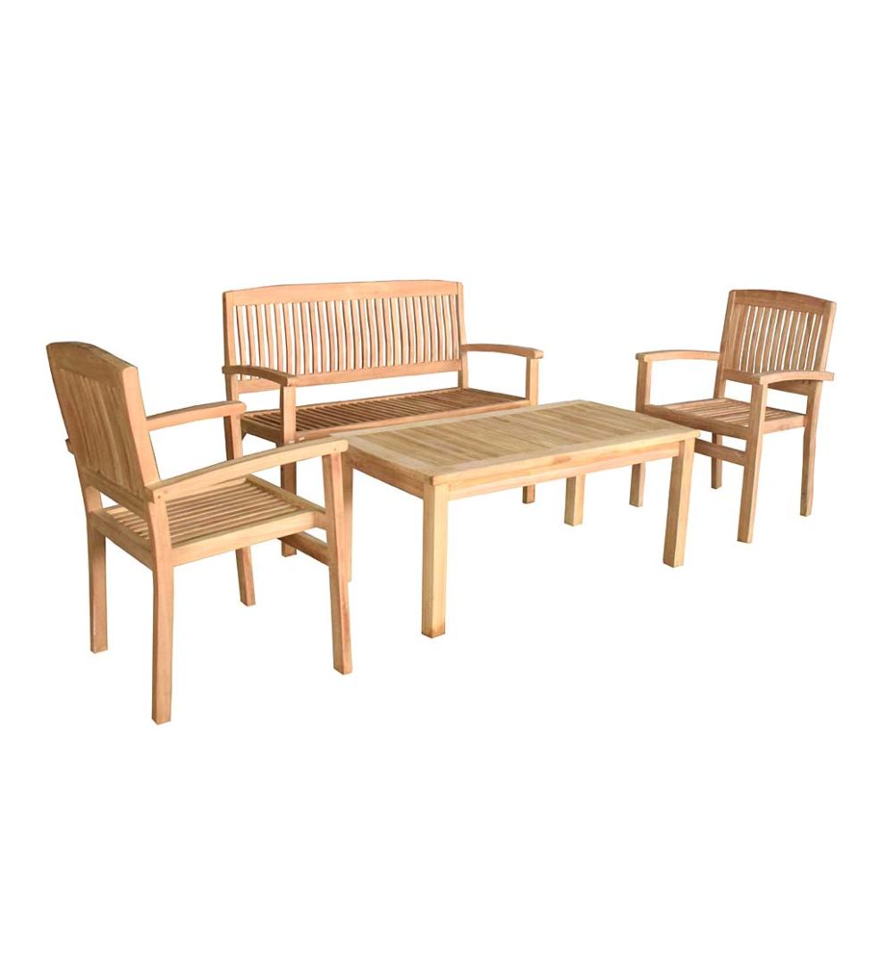 Plow & Hearth Wood Furniture Outdoor Living Teak Seating Set, 4-Piece