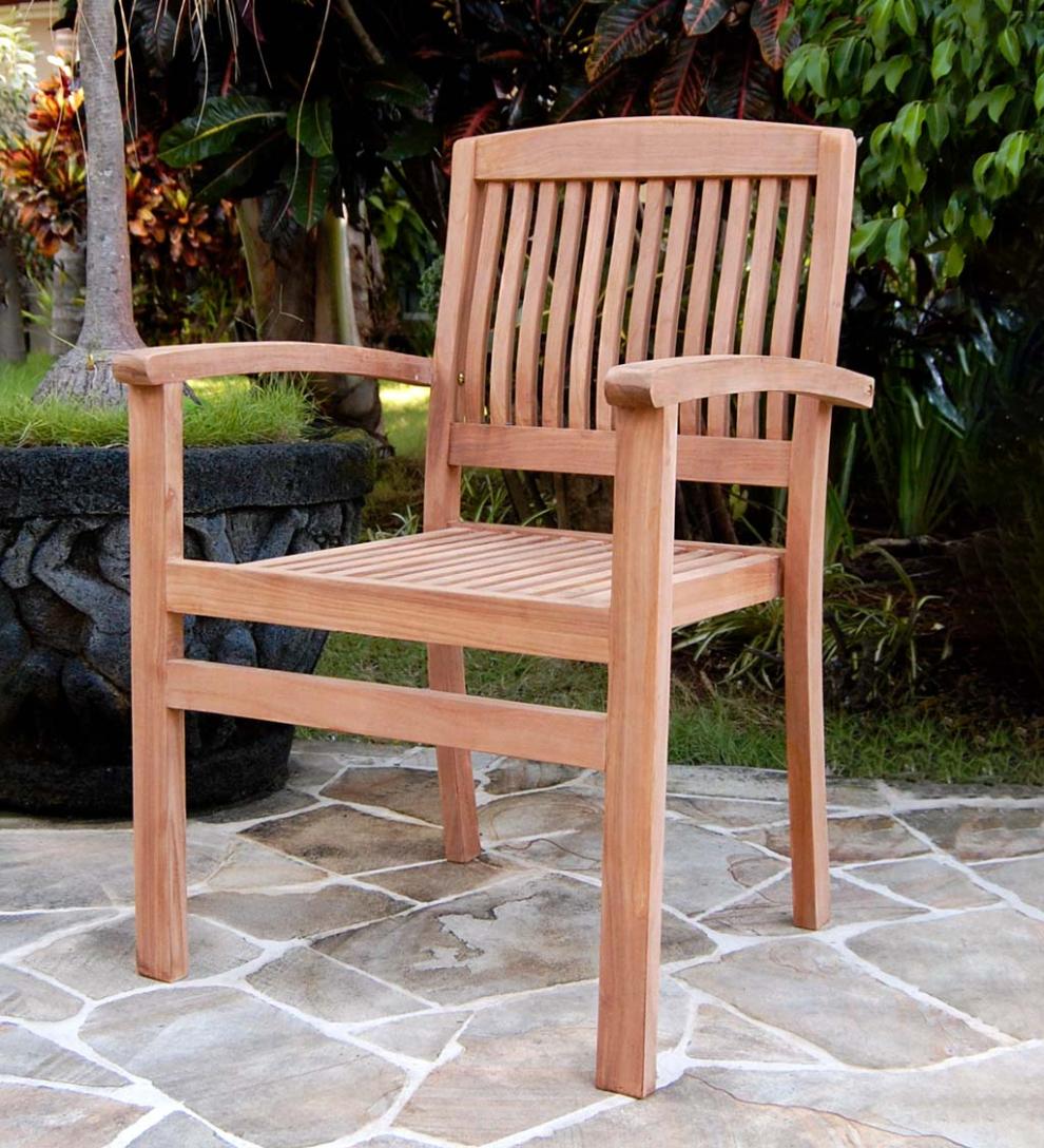 Plow & Hearth Wood Furniture Outdoor Living Teak Wood Chairs, Set Of 2