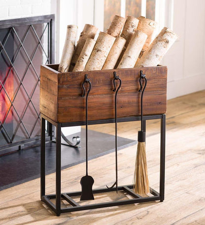 Plow & Hearth Wood Storage & Wood Racks Fireplace & Hearth Allegheny Raised Wood Storage Box With Fireplace Tools