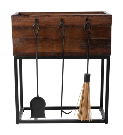 Plow & Hearth Wood Storage & Wood Racks Fireplace & Hearth Allegheny Raised Wood Storage Box With Fireplace Tools