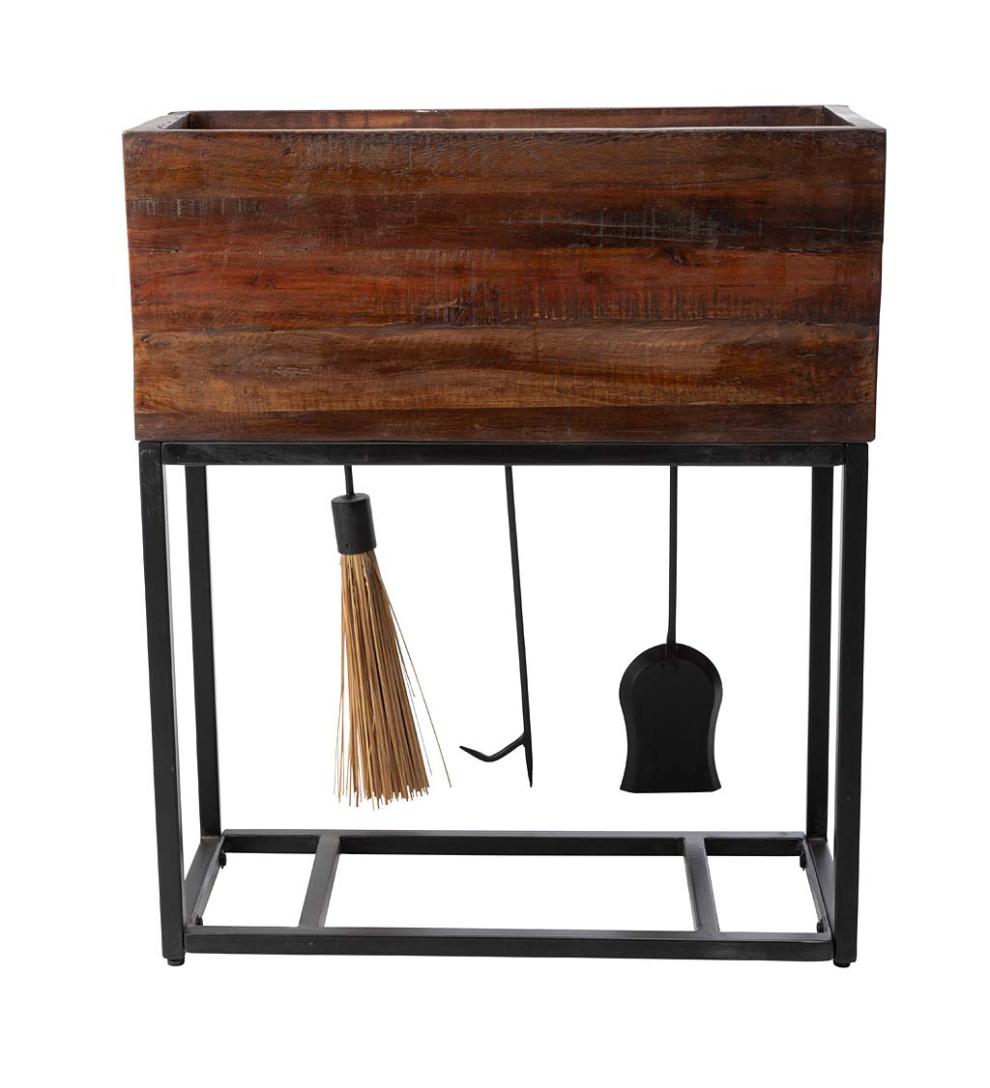 Plow & Hearth Wood Storage & Wood Racks Fireplace & Hearth Allegheny Raised Wood Storage Box With Fireplace Tools