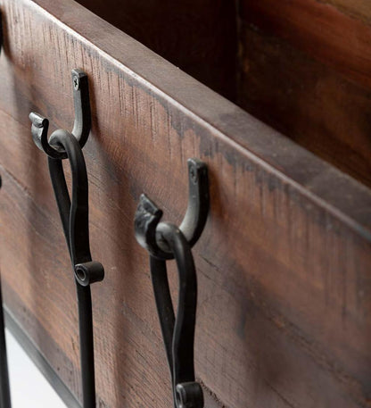 Plow & Hearth Wood Storage & Wood Racks Fireplace & Hearth Allegheny Raised Wood Storage Box With Fireplace Tools