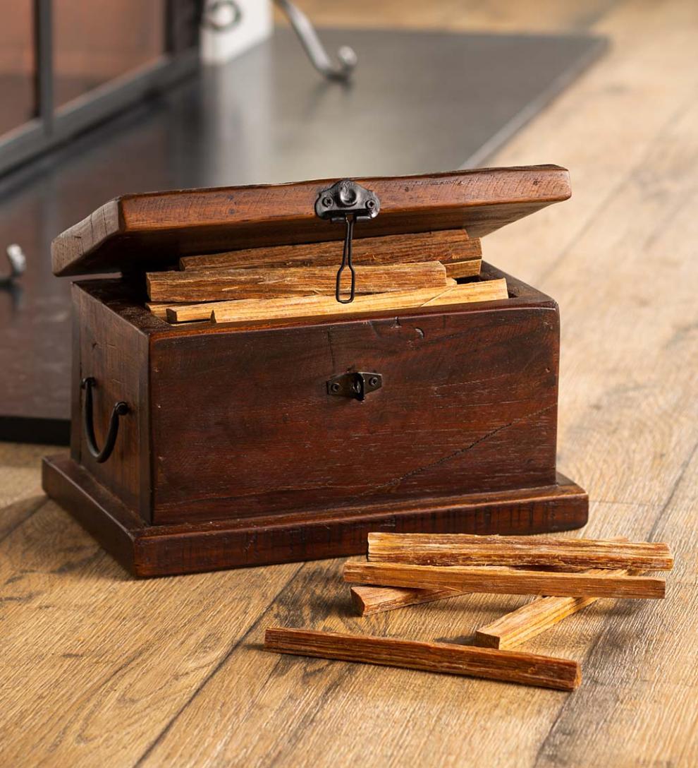 Plow & Hearth Wood Storage & Wood Racks Fireplace & Hearth Birmingham Reclaimed Wood Hearth Storage Box With 5 Lbs. Fatwood