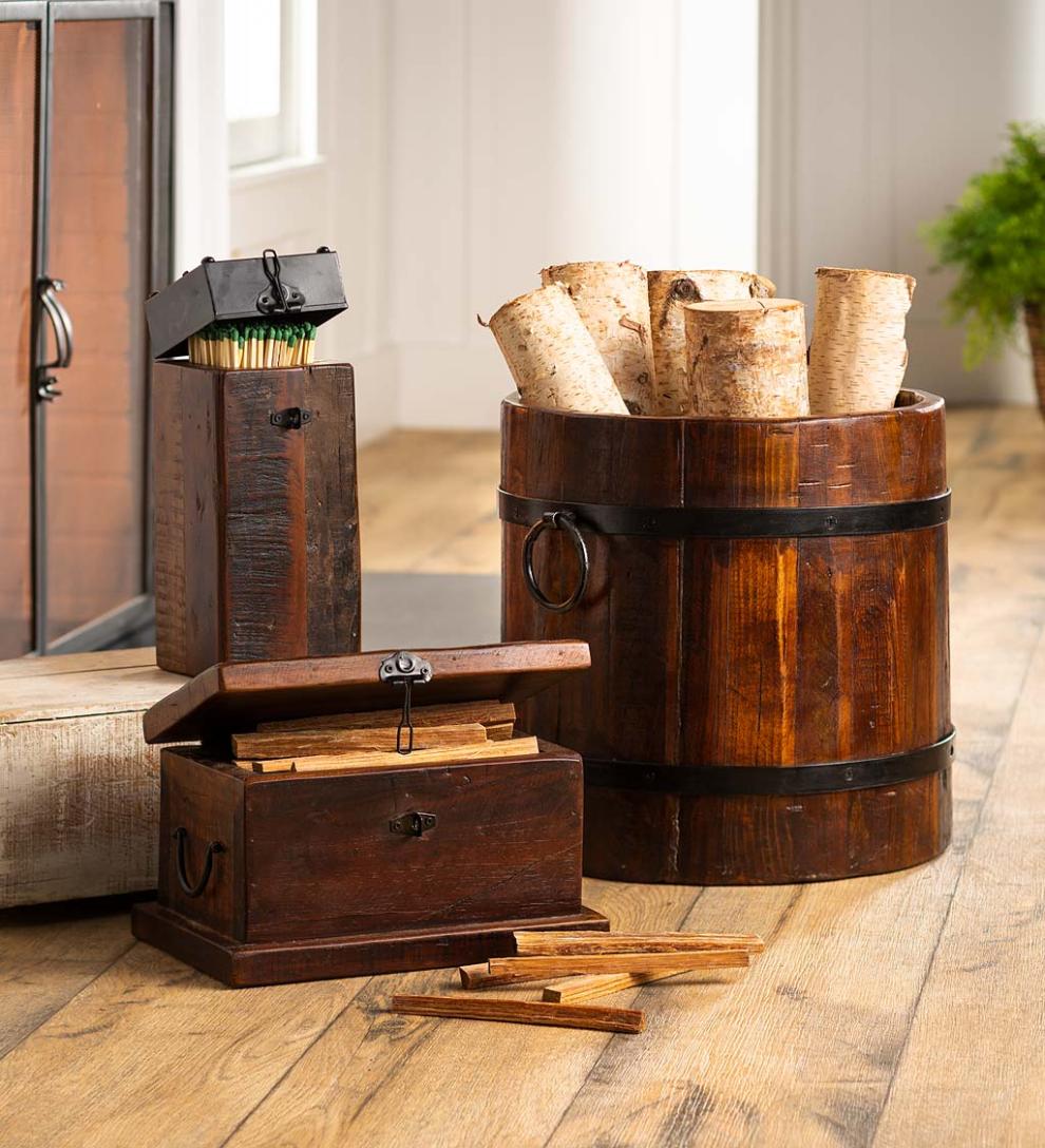 Plow & Hearth Wood Storage & Wood Racks Fireplace & Hearth Birmingham Reclaimed Wood Hearth Storage Box With 5 Lbs. Fatwood