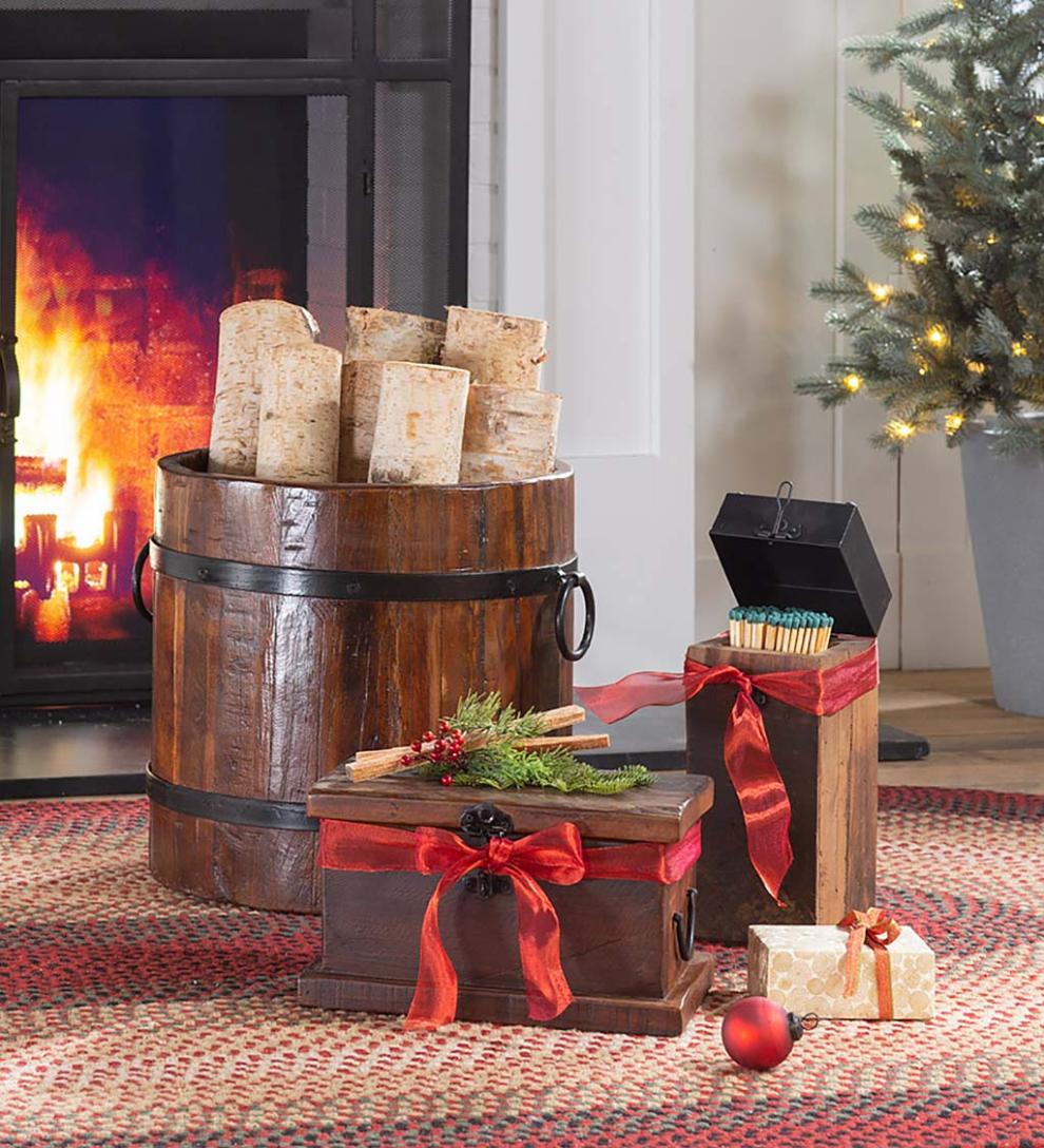 Plow & Hearth Wood Storage & Wood Racks Fireplace & Hearth Birmingham Reclaimed Wood Hearth Storage Box With 5 Lbs. Fatwood