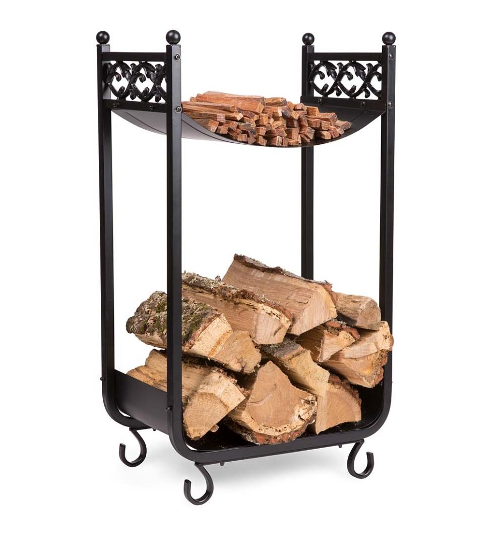 Plow & Hearth Wood Storage & Wood Racks Fireplace & Hearth Compact Log Rack, Cast Iron With Scrollwork Design - Black