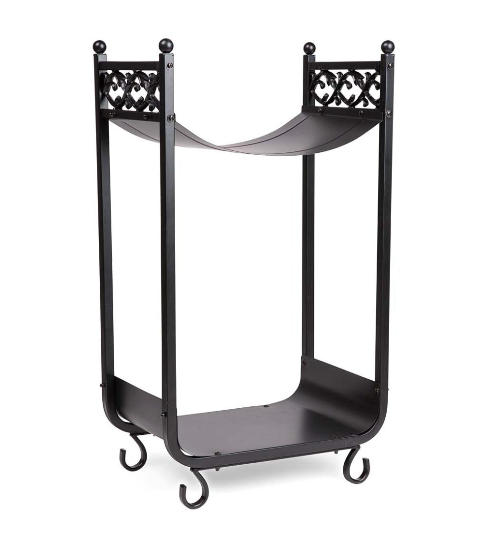 Plow & Hearth Wood Storage & Wood Racks Fireplace & Hearth Compact Log Rack, Cast Iron With Scrollwork Design - Black