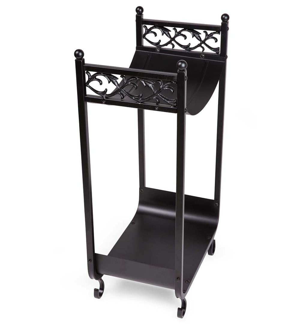 Plow & Hearth Wood Storage & Wood Racks Fireplace & Hearth Compact Log Rack, Cast Iron With Scrollwork Design - Black