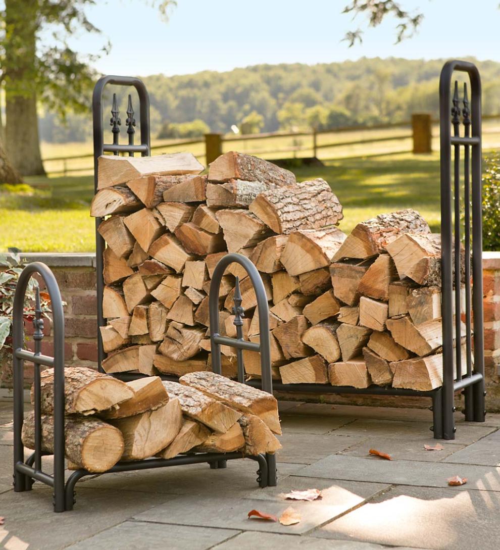 Plow & Hearth Wood Storage & Wood Racks Fireplace & Hearth Heavy Duty Steel Wood Rack With Finial Design