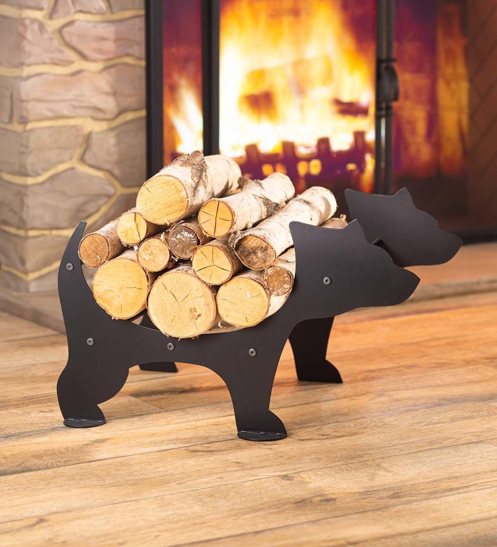 Plow & Hearth Wood Storage & Wood Racks Fireplace & Hearth Metal Bear Silhouette Log Holder