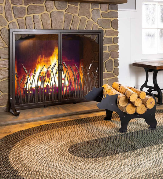Plow & Hearth Wood Storage & Wood Racks Fireplace & Hearth Metal Bear Silhouette Log Holder