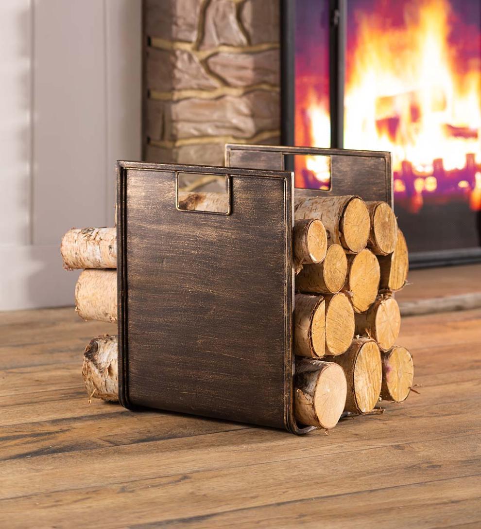 Plow & Hearth Wood Storage & Wood Racks Fireplace & Hearth Metal Wood Holder With Carrying Handles