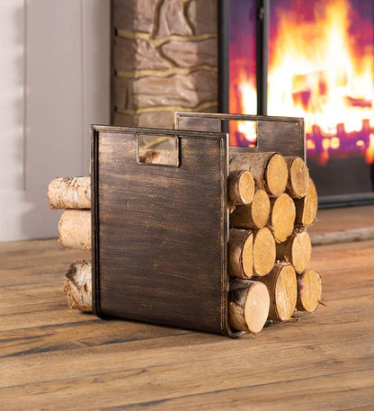 Plow & Hearth Wood Storage & Wood Racks Fireplace & Hearth Metal Wood Holder With Carrying Handles