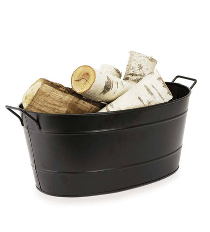 Plow & Hearth Wood Storage & Wood Racks Fireplace & Hearth Oval Galvanized Log Tub - Black