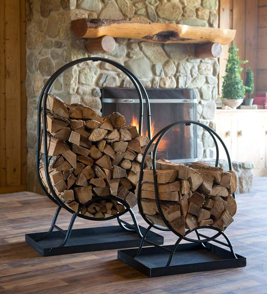 Plow & Hearth Wood Storage & Wood Racks Fireplace & Hearth Oval Wood Rack With Kindling Storage And Dirt Tray