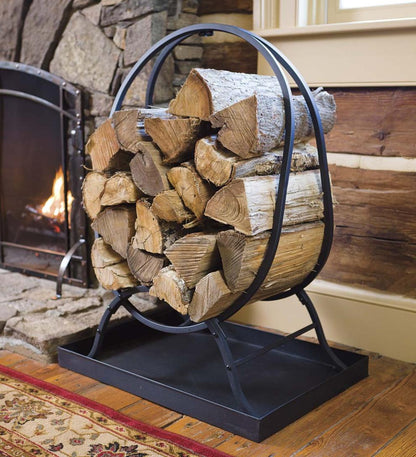 Plow & Hearth Wood Storage & Wood Racks Fireplace & Hearth Oval Wood Rack With Kindling Storage And Dirt Tray