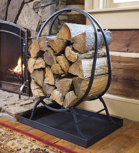 Plow & Hearth Wood Storage & Wood Racks Fireplace & Hearth Oval Wood Rack With Kindling Storage And Dirt Tray