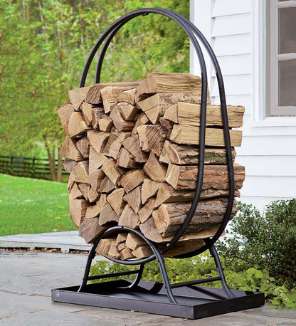 Plow & Hearth Wood Storage & Wood Racks Fireplace & Hearth Oval Wood Rack With Kindling Storage And Dirt Tray