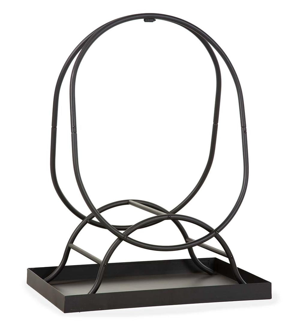 Plow & Hearth Wood Storage & Wood Racks Fireplace & Hearth Oval Wood Rack With Kindling Storage And Dirt Tray