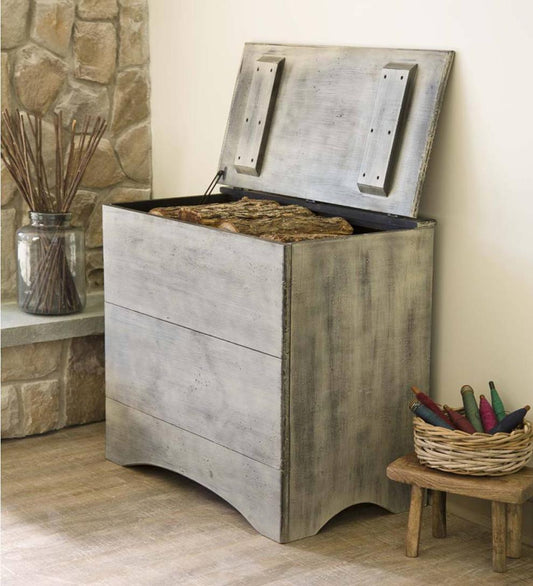 Plow & Hearth Wood Storage & Wood Racks Fireplace & Hearth Pine Firewood Storage Box - Avocado