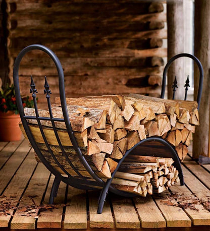 Plow & Hearth Wood Storage & Wood Racks Fireplace & Hearth Steel And Wrought Iron Curved Wood Rack With Finials And Optional Cover