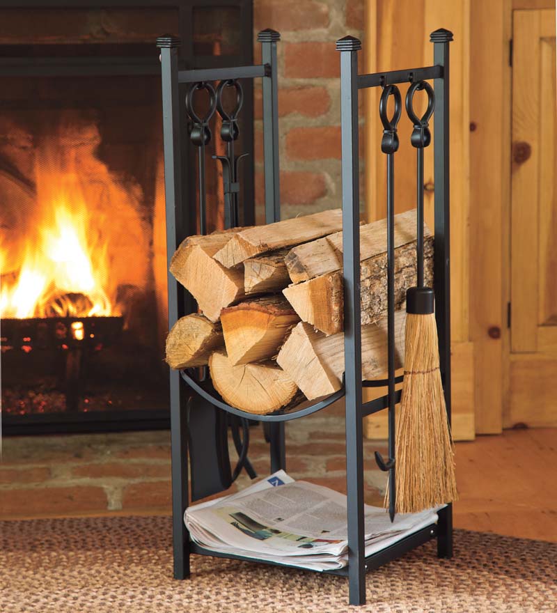 Plow & Hearth Wood Storage & Wood Racks Fireplace & Hearth Wood Rack With Fireplace Tools - Black