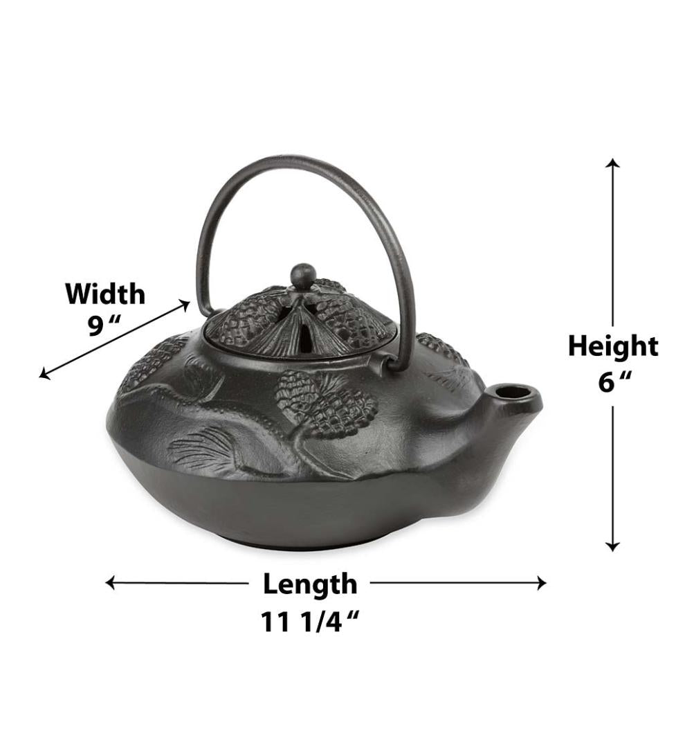Plow & Hearth Wood Stove Accessories Fireplace & Hearth Cast Iron Wood Stove Kettle Steamer With Pine Cone Design - Black