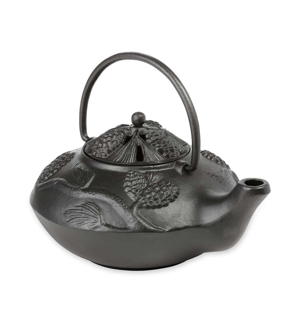 Plow & Hearth Wood Stove Accessories Fireplace & Hearth Cast Iron Wood Stove Kettle Steamer With Pine Cone Design - Black