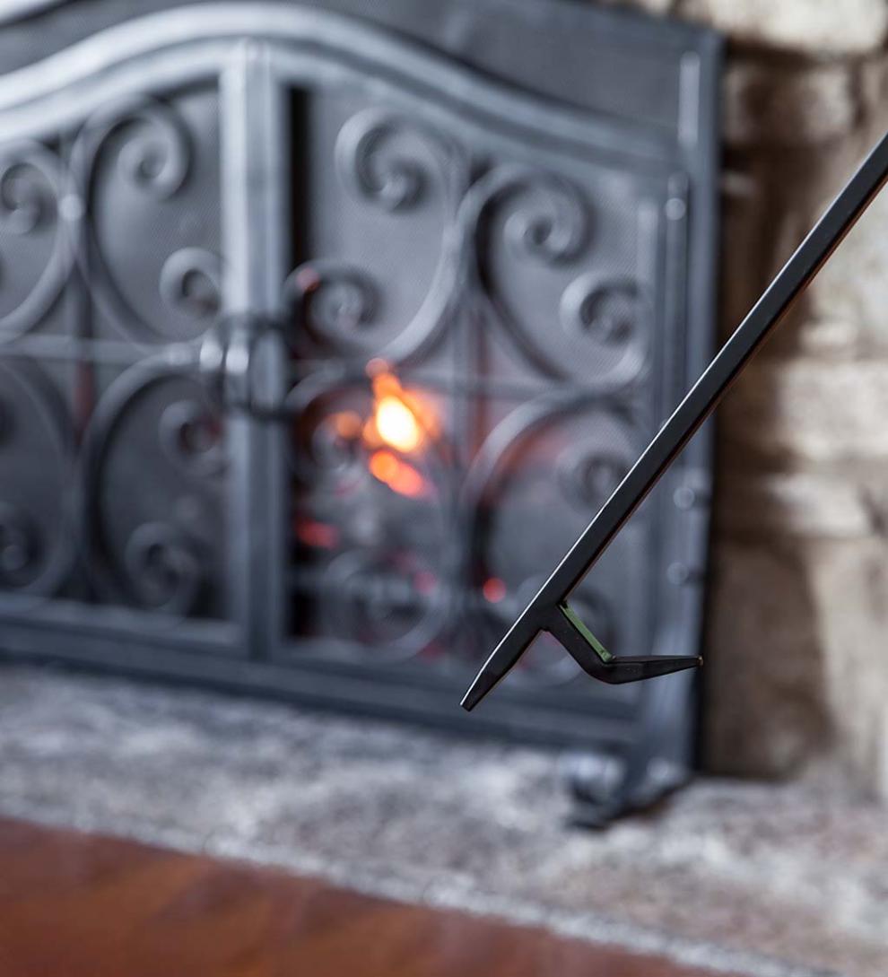 Plow & Hearth Wood Stove Accessories Fireplace & Hearth Compact Size Hand-Forged Fireplace Tool Set - Black