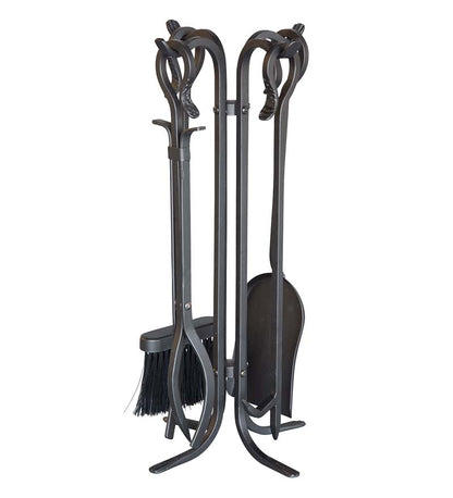 Plow & Hearth Wood Stove Accessories Fireplace & Hearth Compact Size Hand-Forged Fireplace Tool Set - Black