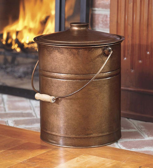 Plow & Hearth Wood Stove Accessories Fireplace & Hearth Deluxe Galvanized Ash Bucket With Handle, Lid And Double-Layer Bottom - Charcoal Black